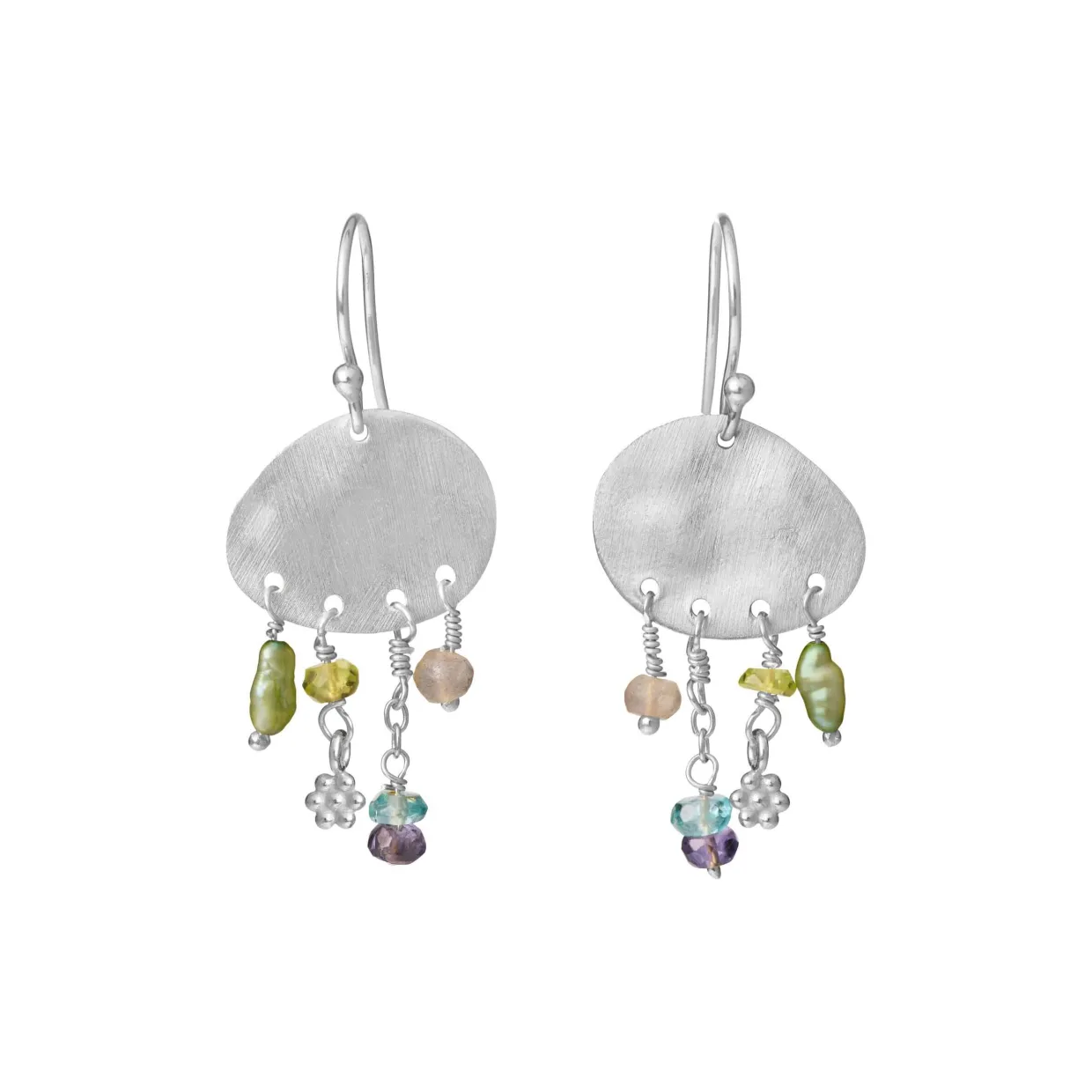 SUSANNE FRIIS BJØRNER SØLV ØREHÆNGER MED PLADE OG STENMIX - 5678-1-596