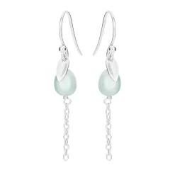 SUSANNE FRIIS BJØRNER SØLV ØRERINGE MED BLAD PERLE OG KÆDE - 5640-1-906