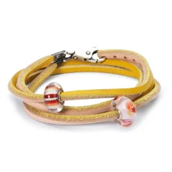 TROLLBEADS LÆDERARMBÅND GUL/LYSERØD 36CM - TLEBR-00025