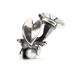 TROLLBEADS 'SEPTEMBER SNERLE' SØLV KUGLE MED HVID FERSKVANDSPERLE - TAGBE-00035
