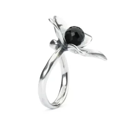 TROLLBEADS VENUS BLOMSTER RING SØLV MED ONYX STØRRELSE 54 - TAGRI-00384
